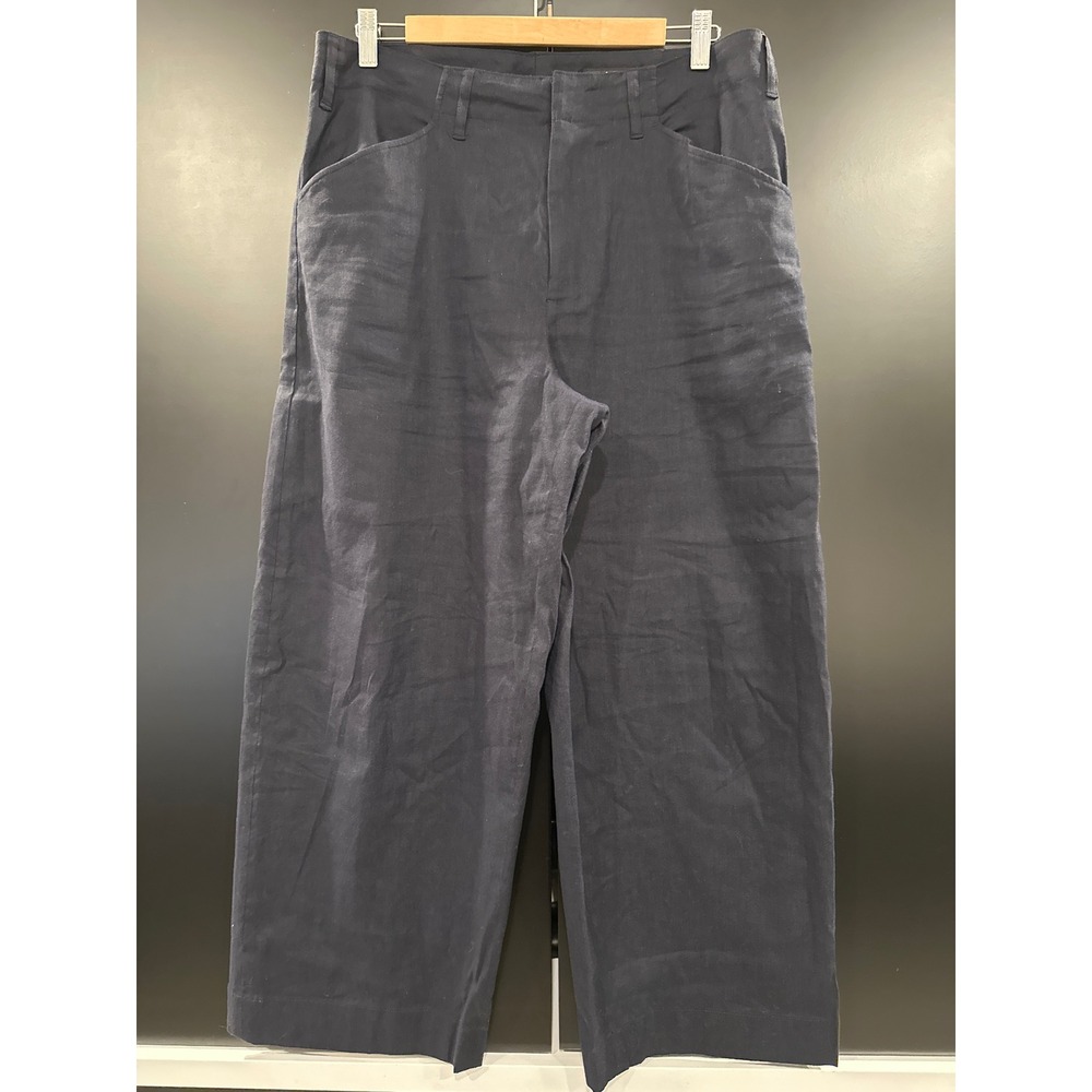 Rag & Bone Allison Navy Blue Linen Blend Wide Leg Crop Pants Size 8 High Rise